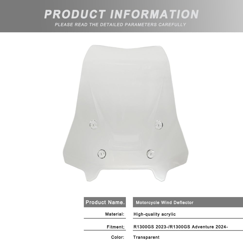 Parabrezza intermedio per R1300 GS/ADV 2024 2025 Transparent Motorcycle Deflector Wind Screen Front Fairing