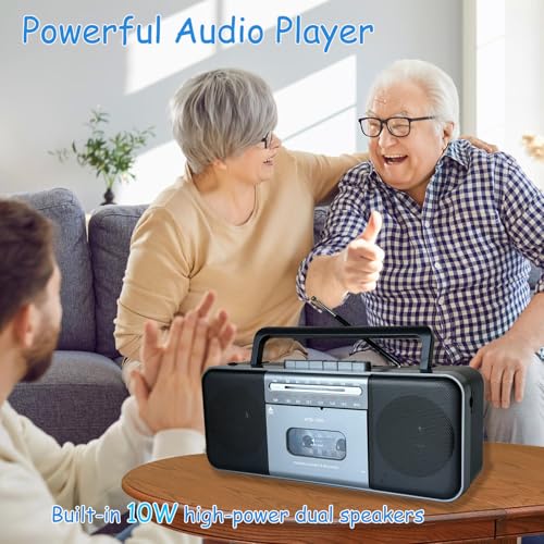 Portable Cassette Tape Player Recorder,AM/FM/SW Radio Stereo with Bluetooth,USB/SD, Big 10W Speaker,Record to Cassette/U Disk/SD Card via Mic, MP3 Converter, Earphone Jack,AC/DC Powered