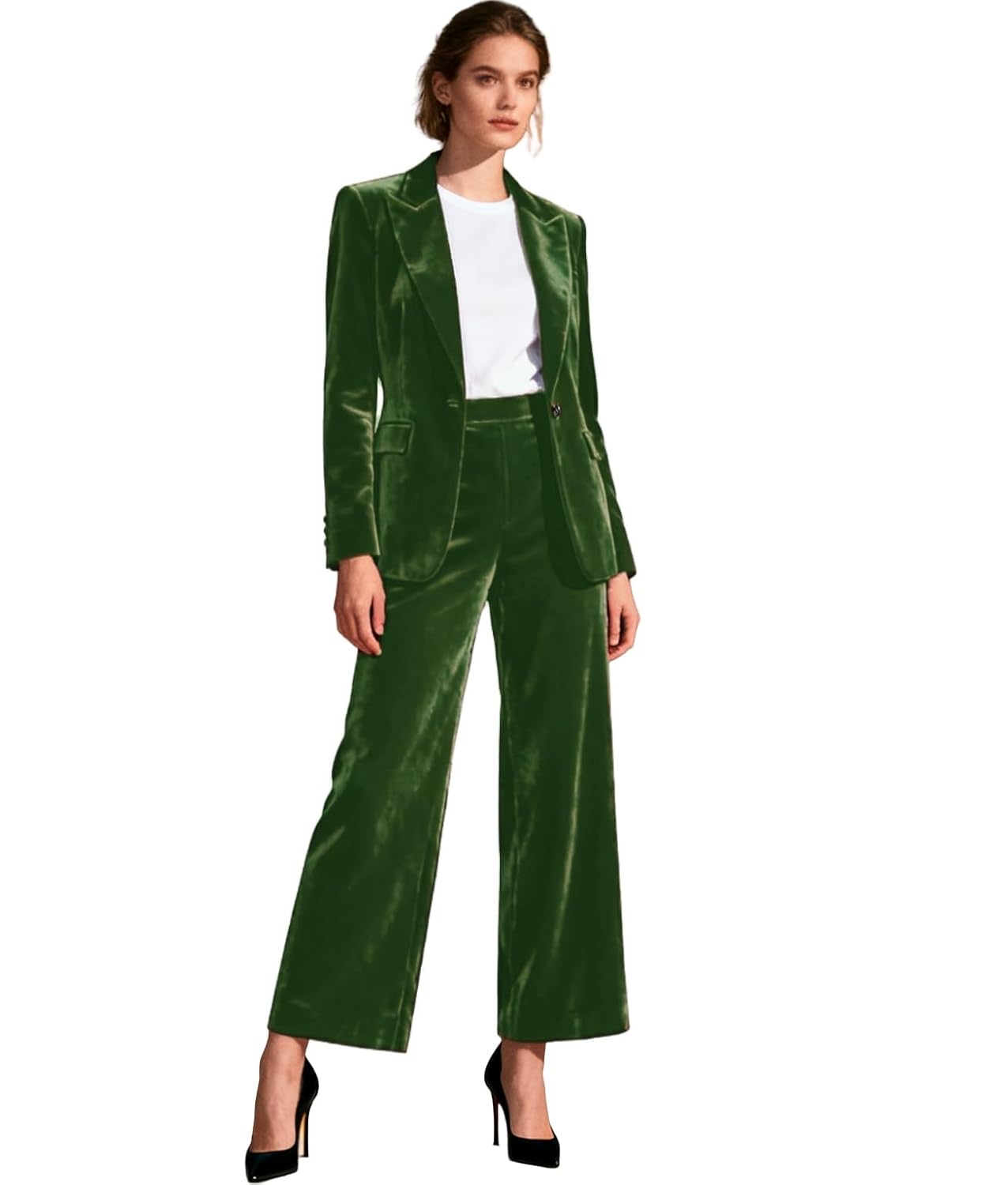 Womens Velvet 2 Piece Outfits Suits Blazer Wedding Business Pants Sets Party Fall Clothes
