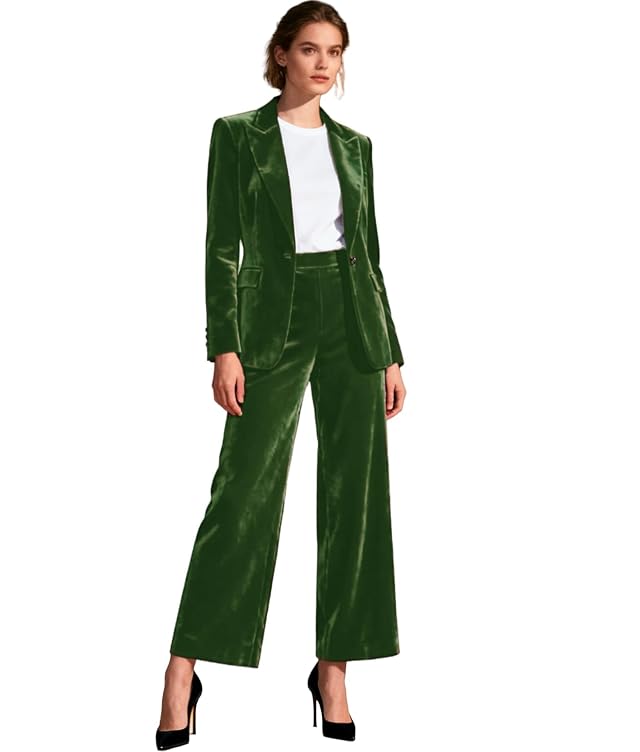 Womens Velvet 2 Piece Outfits Suits Blazer Wedding Business Pants Sets Party Fall Clothes