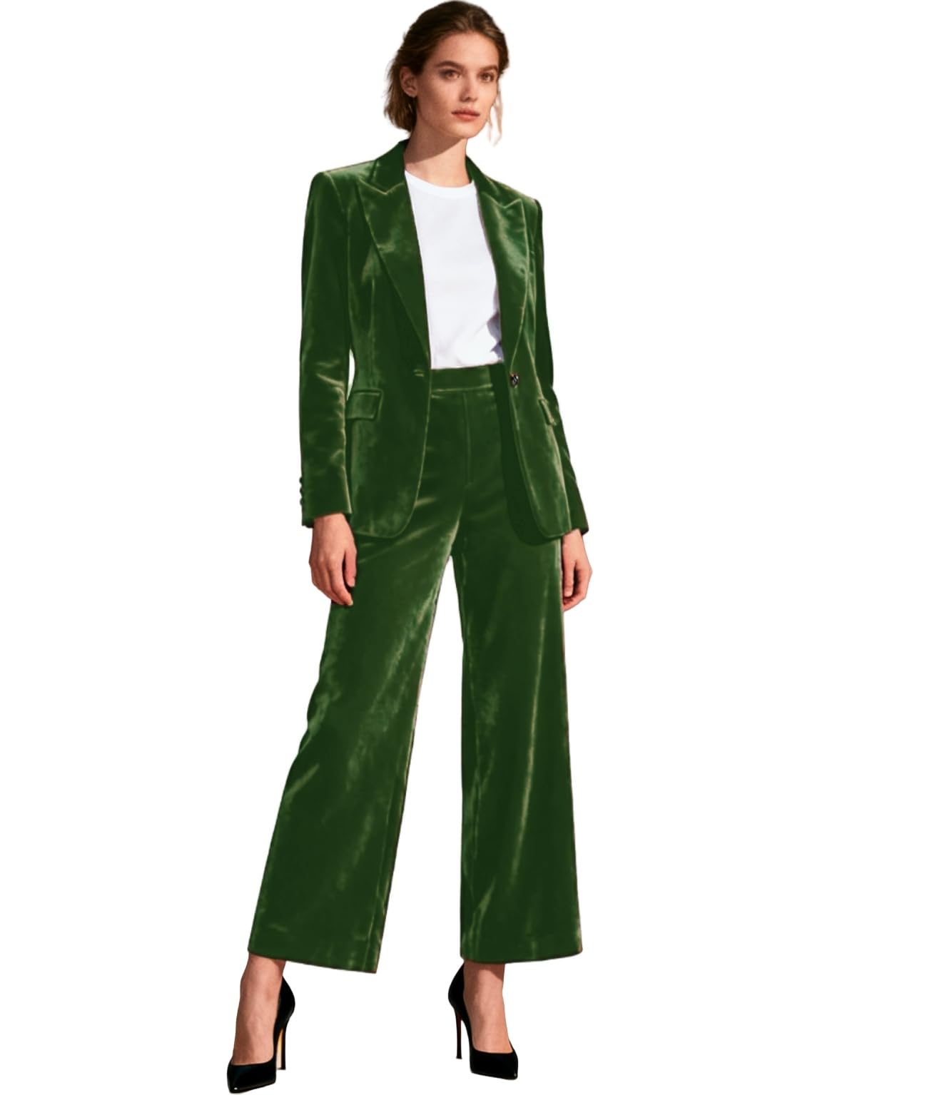 Womens Velvet 2 Piece Outfits Suits Blazer Wedding Business Pants Sets Party Fall Clothes