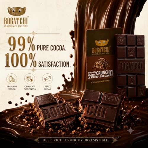 Image of BOGATCHI 99% Dark Chocolate Crunchy, 60g | Premium High Cocoa Chocolate Bar | Real Cocoa Goodness | Rich Intense Dark Chocolate Taste | Crunchy Texture | Vegetarian