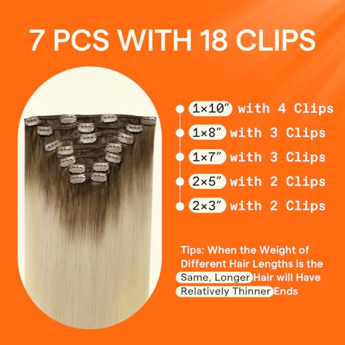 Image of Full Shine Human Hair Clip in Extensions, Light Brown to Blonde, 20 Inch