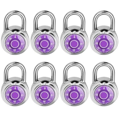 Image of Combination Lock, LQYN Standard Dial Combination Lock, Pack of 8; Purple Turnplate, 2 in. Wide, Fixed Three Digital Combination, for School, Gym & Locker, Toolbox, Gate