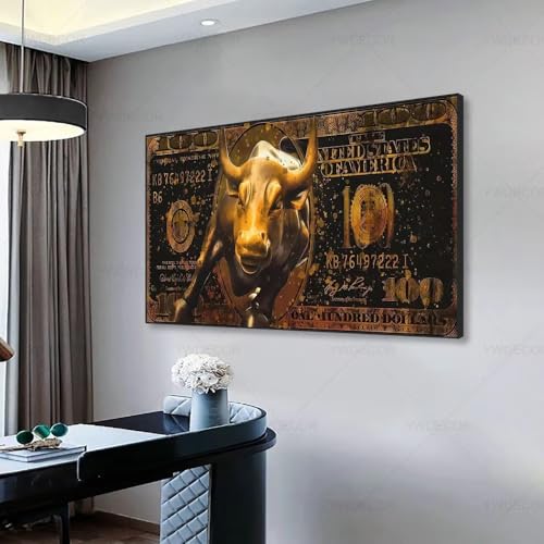 Affiche taureau doré et ours design premium finance 90x140cm