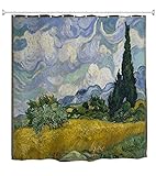 A.Monamour Duschvorhänge Weizenfeld Mit Zypressen Von Vincent Van Gogh Ölgemälde Kunstdruck Wasserdichtes Gewebe Duschvorhang Set Mit Haken Für Bad, Nicht Aus Kunststoff Peva 180X200 cm / 72 