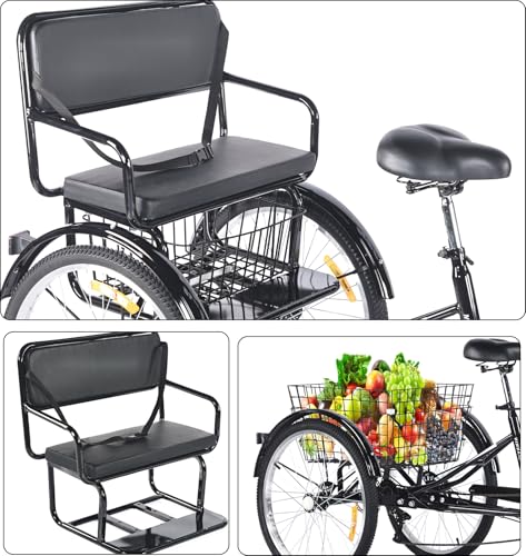 Triciclo para adultos de 24 pulgadas, 7 velocidades, tipo paseo, con canasto trasero amplio, para mujeres y personas mayores, carga máxima 550 lb miniatura 5