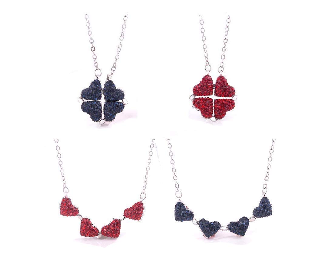 Stainless Steel 2 in1 Four Heart Necklace Both Sides Magnetic Heart Clover Pendant for Valentines Day Gift (Red) (B084GS21BB) Amazon Price History, Amazon Price Tracker