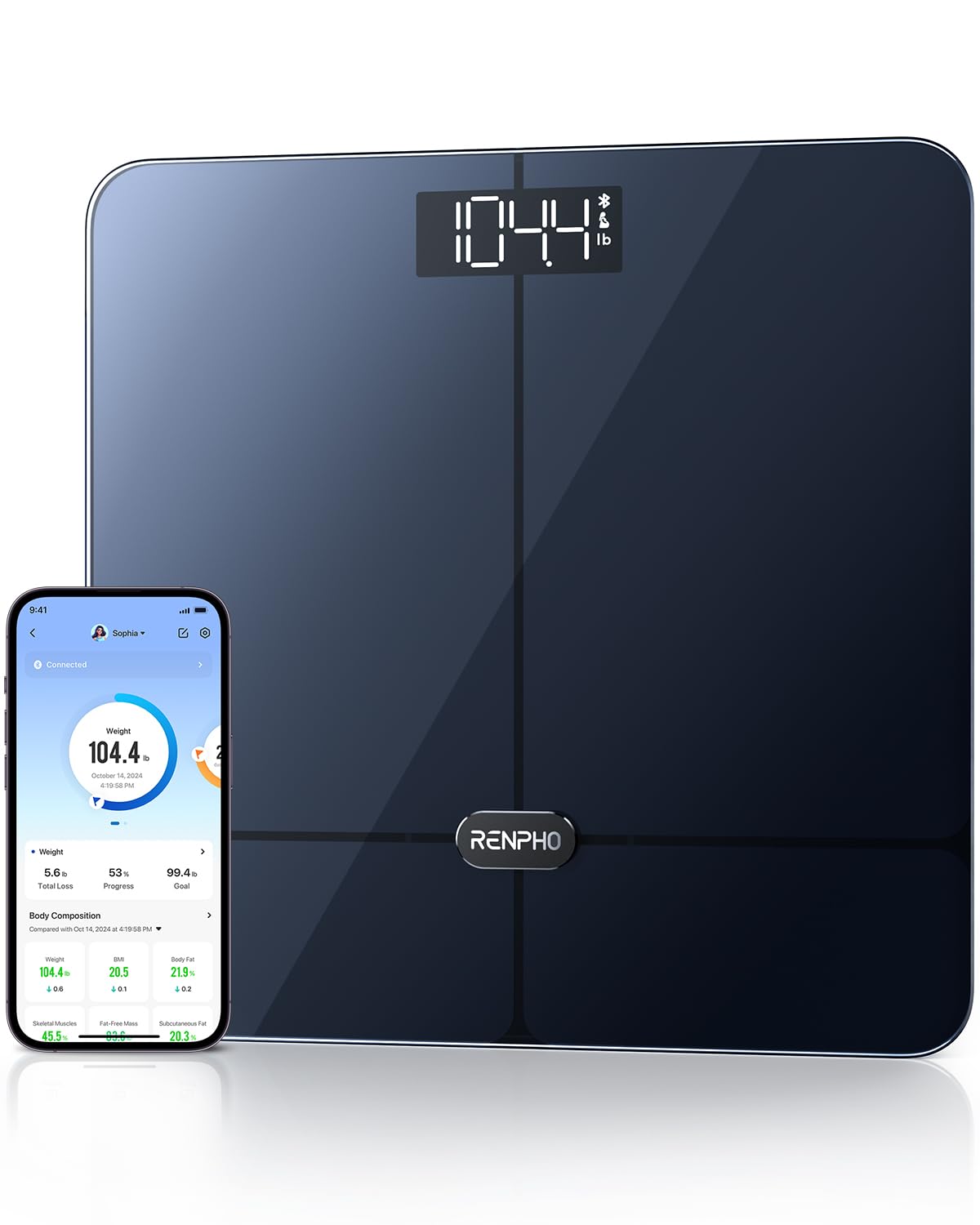 RENPHO Smart Scale for Body Weight FSA HSA Store Eligible, Elis 2 Weight Scale with Pregnancy Mode, High Precision Digital Bathroom Scale, Body Composition Monitor with Smart App, 400 lb, Black