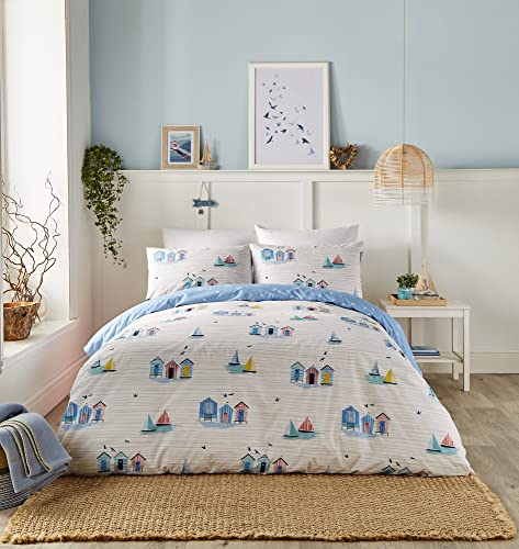 Fusion - Couette bleu nautique reversible (2 motifs) - Lit double (200x200 cm) - Bord de mer/bateau...