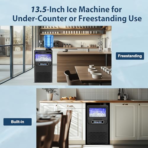 Image of Commercial Ice Maker 100 Lbs /24H, Dual Water Inlet Options, Rapid 36 Ice Cubes in 9-15 Mins, Stainless Steel Ice Under Counter /Freestanding Machine for Home, Party, Office