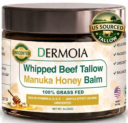 DERMOIA Unscented Grass Fed Beef Tallow with Manuka Honey