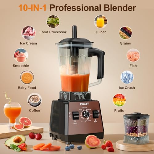 Image of Blenders for Kitchen, Smoothie Blender, 2400W /1000W Prasky Blender & Grinder Combo, 25,000 RPM High Speed, 68oz BPA-Free Food Processor, Countertop Blender for Smoothies, Shakes & Food (Brown,2L)
