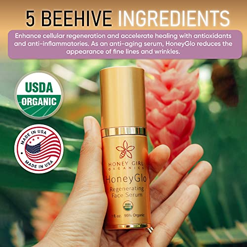 Honey Girl Organics Honeyglo Regenerating Face Serum, Usda Certified Organic Facial Serum For Women Softens And Moisturizes Skin With Enriched Beehive Ingredients, Vitamin C And Extra Virgin Olive Oil (1 Oz) #TOP2