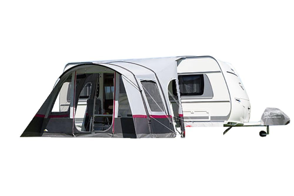 DWT aufblasbares Vorzelt Wohnwagen, Bella Air HQ, 340x280+80cm, leichtes Tunnelzelt mit Luftkammern inkl. Luftpumpe und Abspannmaterial