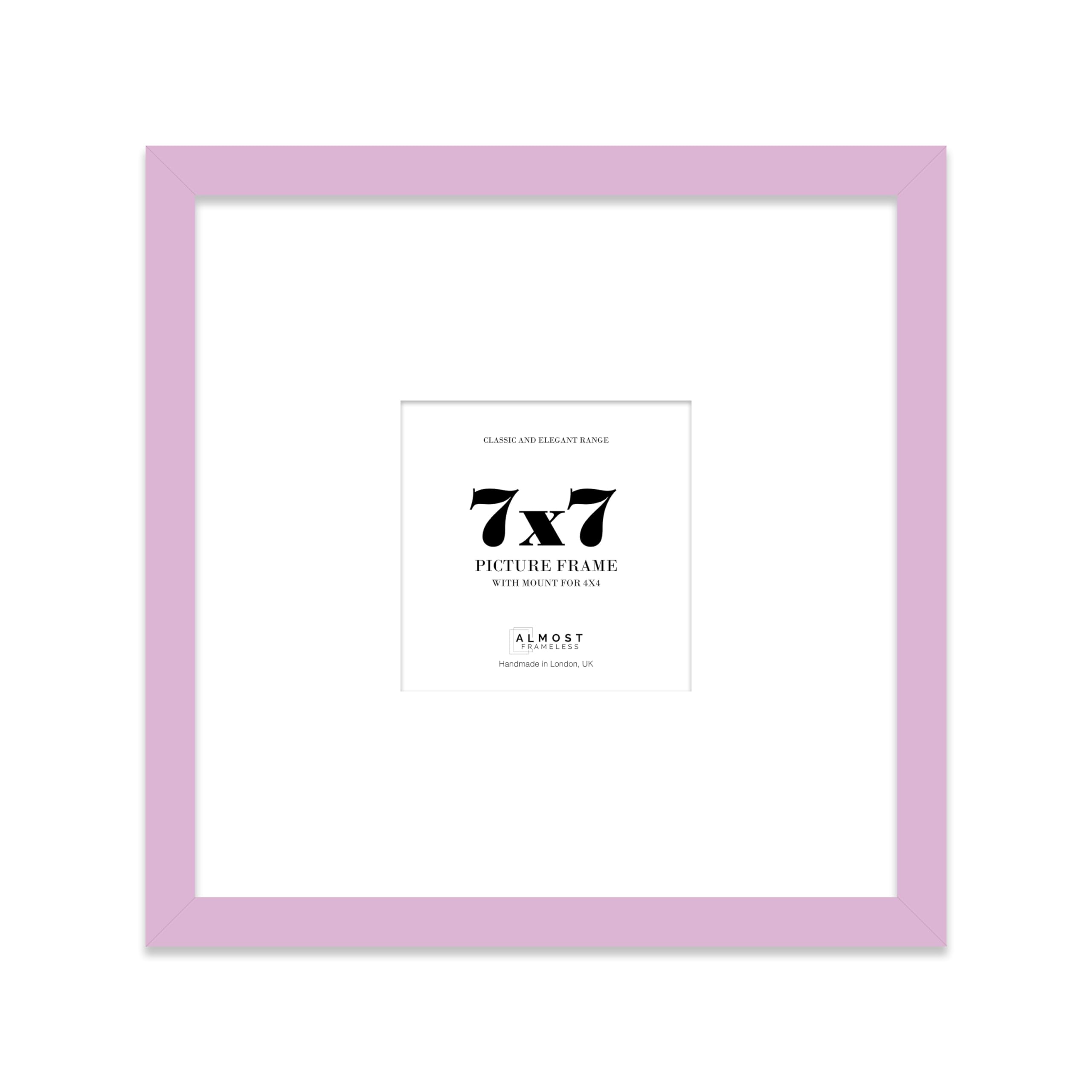 Almost Frameless Lilac 7X7 Square Picture Frame, Display Pictures 4X4 With Mat Or 7X7 Without Mat, Wall Hanging & Free Standing Photo Frame, 1 Pack