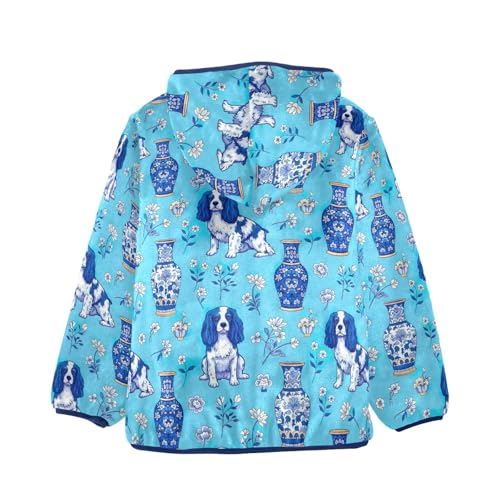CHIFIGNO Blue White Porcelain Dogs Toddler Boys Winter Coat, Toddler Boy Zip up Hoodie Warm for Fall Winter Spring 3T2