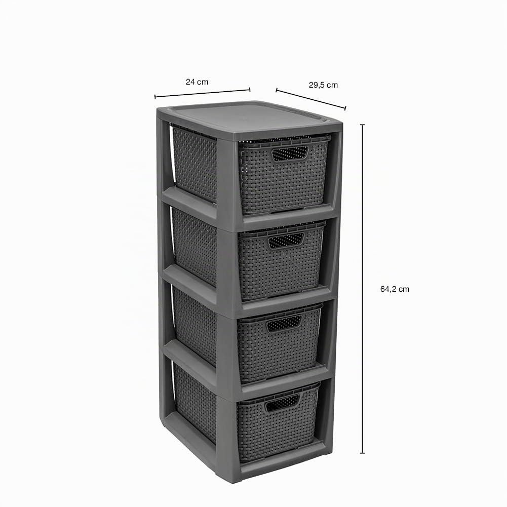 BranQ - Home essential Scaffale in rattan, in plastica, antracite, 23 x 29 x 65 cm