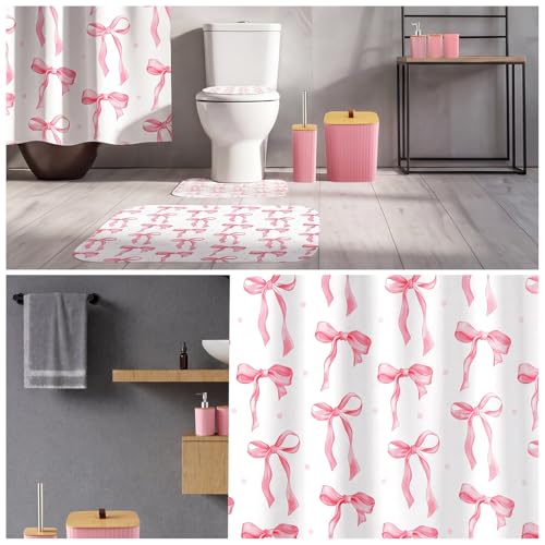 Patelai 10 Pcs Pink Bow Coquette Bathroom Decor Set, Shower Curtain and Rug by Patelai - Used condition - Image 3