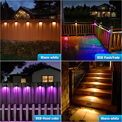 Aulanto Solar Fence Lights 8Pack With Warm White And Rgb Lock Mode, Fence Lights Solar Power Ip65 Waterproof Solar Outdoor Lights For Wall Solar Deck Fence Light For Wall, Deck, Step, Backyard, Garden #TOP1
