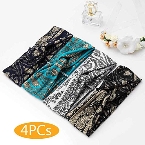 Fashband Boho Headbands Knotted Head Bands Criss Cross Hair Bands Elastic Stretchy Twist Head Wraps Yoga Outdoor Head Scarfs Headpiece For Women Girls Pack Of 4 (Type B) #TOP1