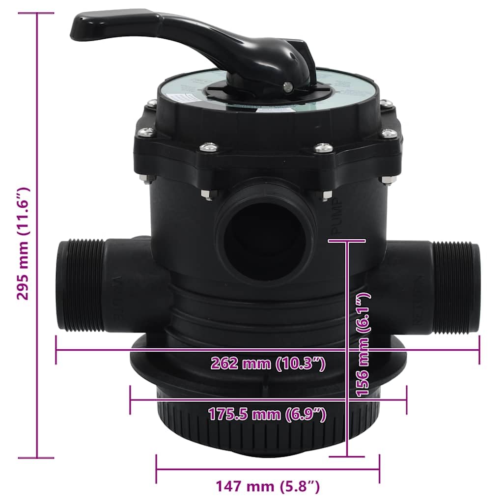 Wielokierunkowy zawór do filtra piaskowego ABS 1,5 cala 6 drożności, montaż nasadowy z przyłączem 38 mm, wziernik, 3 armatury, do filtrów basenowych, płukania wstecznego, filtrowania i