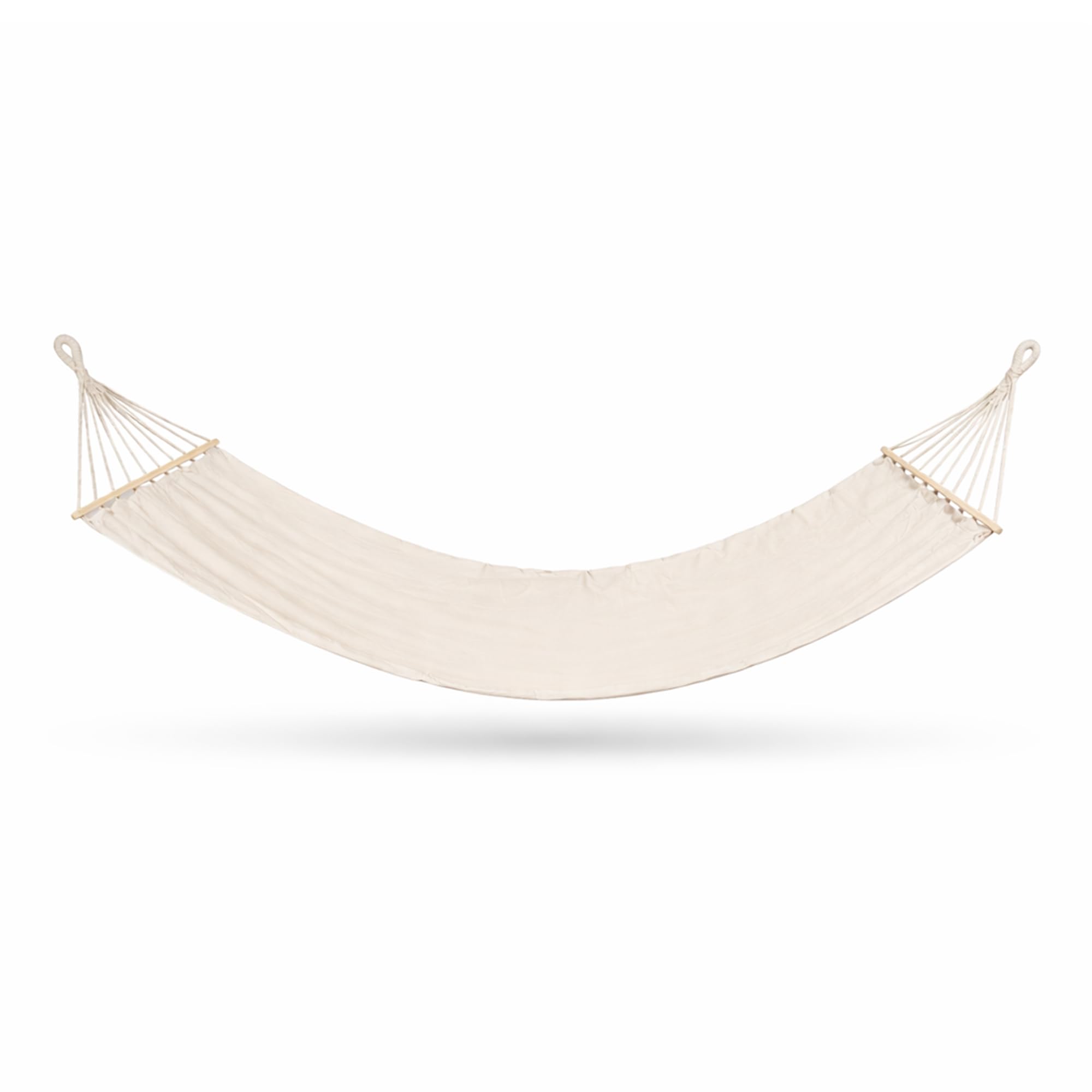 Hamaca Jardín 270x80 cm con Madera Beige - PINCHO - Hamaca Colgante Exterior para Terraza, Camping y Playa, Barras Separadoras de Madera, Cuerdas Trenzadas, Estilo Natural