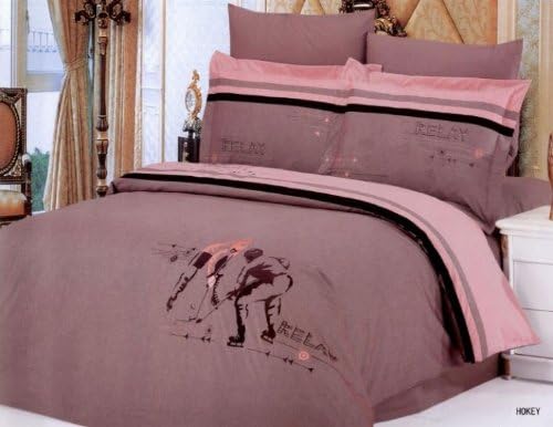 2decorate LE129Q Le Vele Full-Queen- 6 Pieces Duvet Cover Bedding Set- Hockey