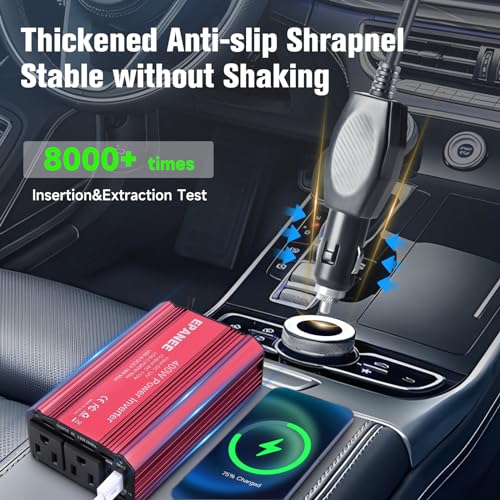 400W Power Inverter 12V DC to 110V AC, Car Charger Plug in Adapter Outlet with PD 65W USB-C&QC 18W Port, Portable Power Converters for Laptop Vehicles Camping Road Trip Essentials Adults