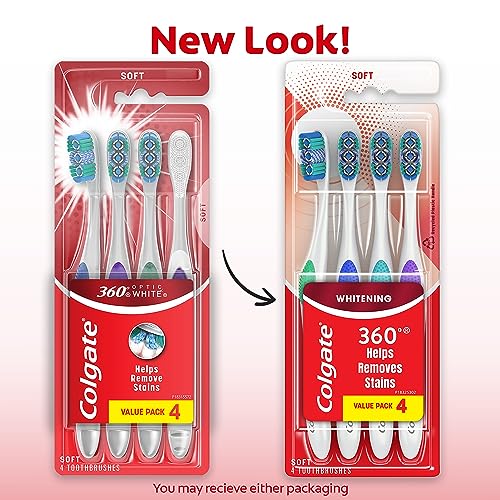 Colgate 360 Optic White Whitening Toothbrush, 4 Pack