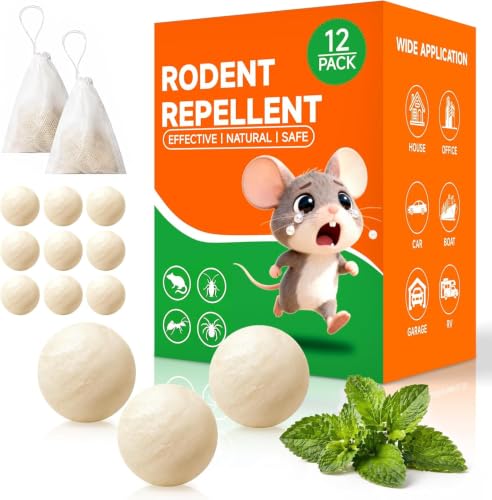 Mouse Rodent Repellent, 12 Pack Peppermint Oil Repellent Balls for Mouse Rats Squirrel Spider Roach Ant Pest Control Indoor & Outdoor, Natural Moth Balls for Rodent Control for Garden & Home by Altaz - Used condition - US$28.49