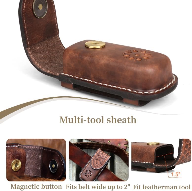 Tourbon Multitool Sheath with Belt Loop One-Piece Molded Leather Knife Pouch Holster EDC Belts Organizer Magnetic Closure - Image 3