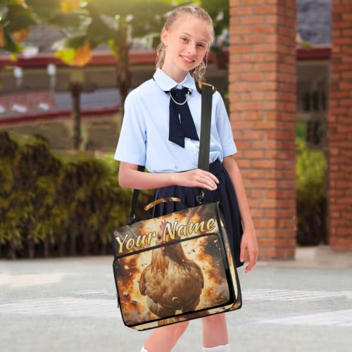 Image of Custom 3 Ring Zipper Binder Funny Rooster Cock Explosion Behind Personalized Name 1.5 Inch Binders Large Capacity Multi Pockets for School Office Supplies