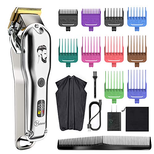 Hatteker Mens Hair Clipper Beard Trimmer Hair Trimmer for Men Cordless Clippers Professional Barbers Grooming Kit IPX7 Waterproof, Rechargeable, Colorful Combs, Silver