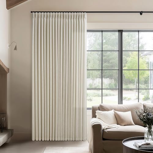 Image of Extra Wide Pinch Pleated Curtains 70x96 Inch | Ceiling Track Curtains, High End, Living Room, Thick Linen, Light Filtering, Privacy, Large Windows, 1 Panel, Oatmeal