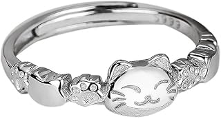 Cute Little Cat Statement Rings for Women S925 Sterling Silver Dainty Adjustable Promise Animal Paw Print Kitty Open Finger Stackable Ring Comfort Fit Band Wedding Delicate Jewelry for Pet Lovers