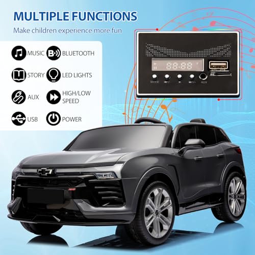 Hetoy 24V 2-Seater SUV Licensed Chevrolet Blazer Ride On Car Toy w/Parent Remote Control, 3 Speeds, Wireless Music, MP3 Player, Electric Car for Kids Ages 3-8, Grey