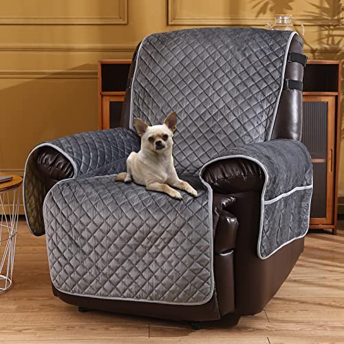 Image of Velvet Recliner Covers Non Slip Waterproof Large Recliner Chair Covers for Leather Chairs Reversible Recliner Sofa Cover for Living Room Recliner Furniture Protectors Covers for Dog Pets 28 inch