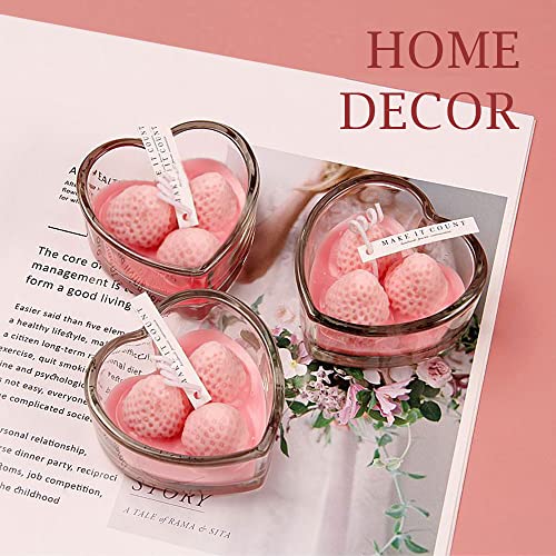 Scented Candles Gifts For Women, Strawberry Shaped Rose Scent Heart Candles Pink Candles Decorative Candles, Gifts For Women Mother's Day Birthday Wedding Anniversary, Home Decor Soy Candles Non-Toxic #TOP3