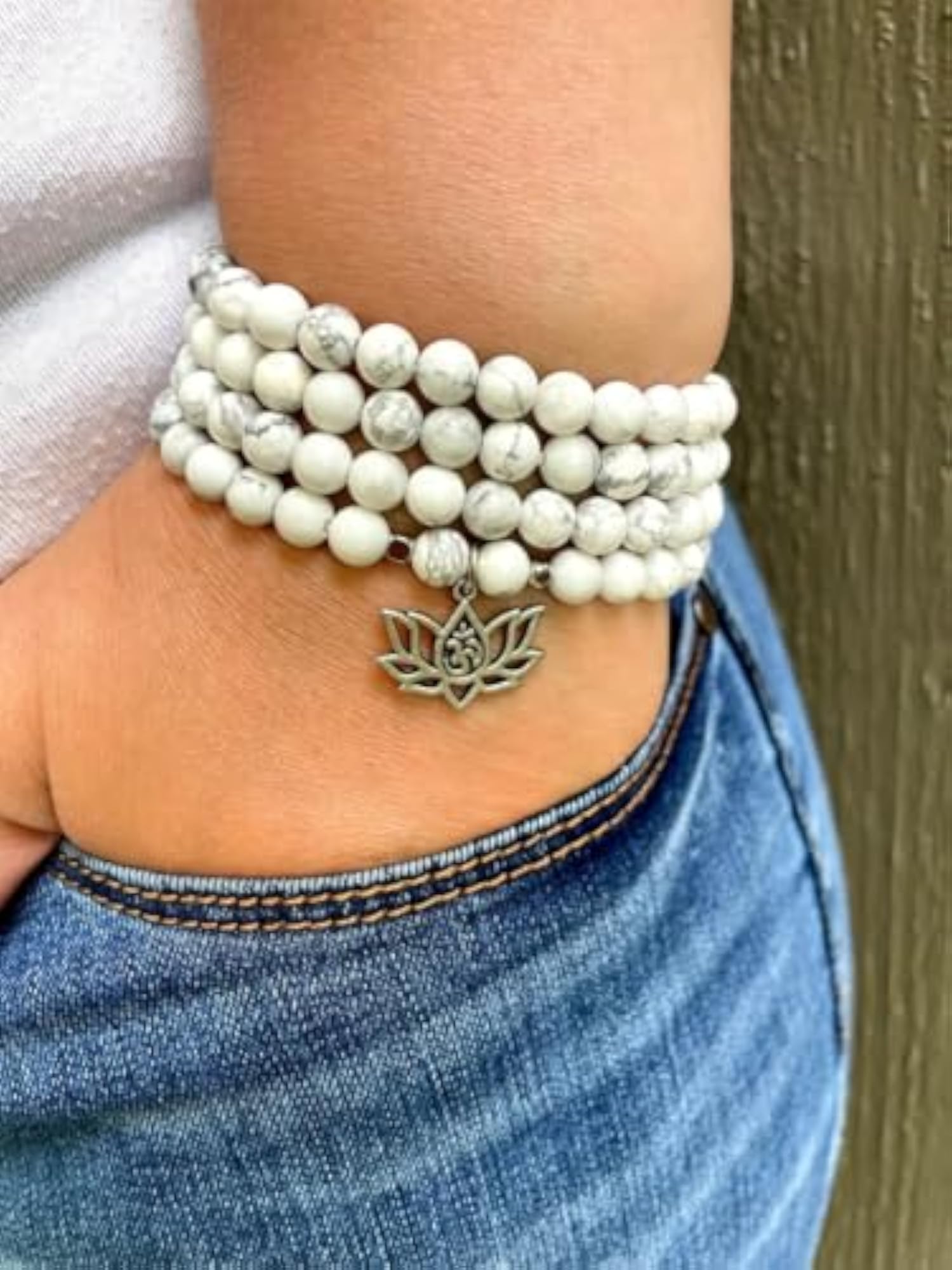 Natural Howlite Beaded Mala Necklace, 108+1 Beads
