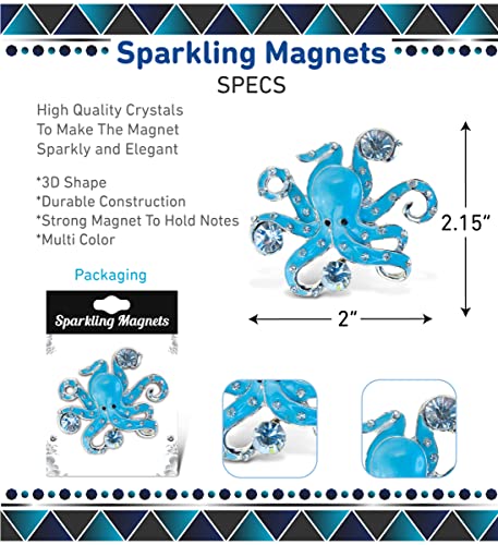 Imán decorativo pulpo azul y plata 2 pulgadas miniatura 3