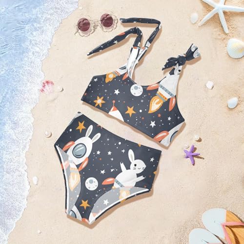 Girls' Bikini Set, Space Bunny Cute Rocket Kids Swimsuit 2 Pcs Beach Bathing Suit4
