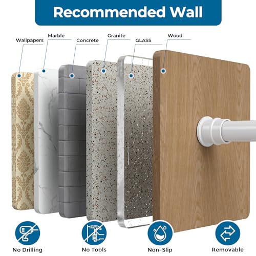 AIZESI Curtain Rods No Drilling for Windows 28 to 48 Inches,1/2 Inch Diameter No Drill Curtains Rod Renter Friendly Drapery Rod, Curtain Rods for Windows No Drilling, White 1Pack - Thumbnail 6
