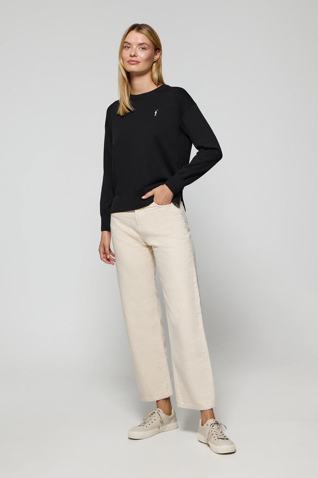 Polo Club Maglione in Maglia con Scollo Tondo e Logo da Donna