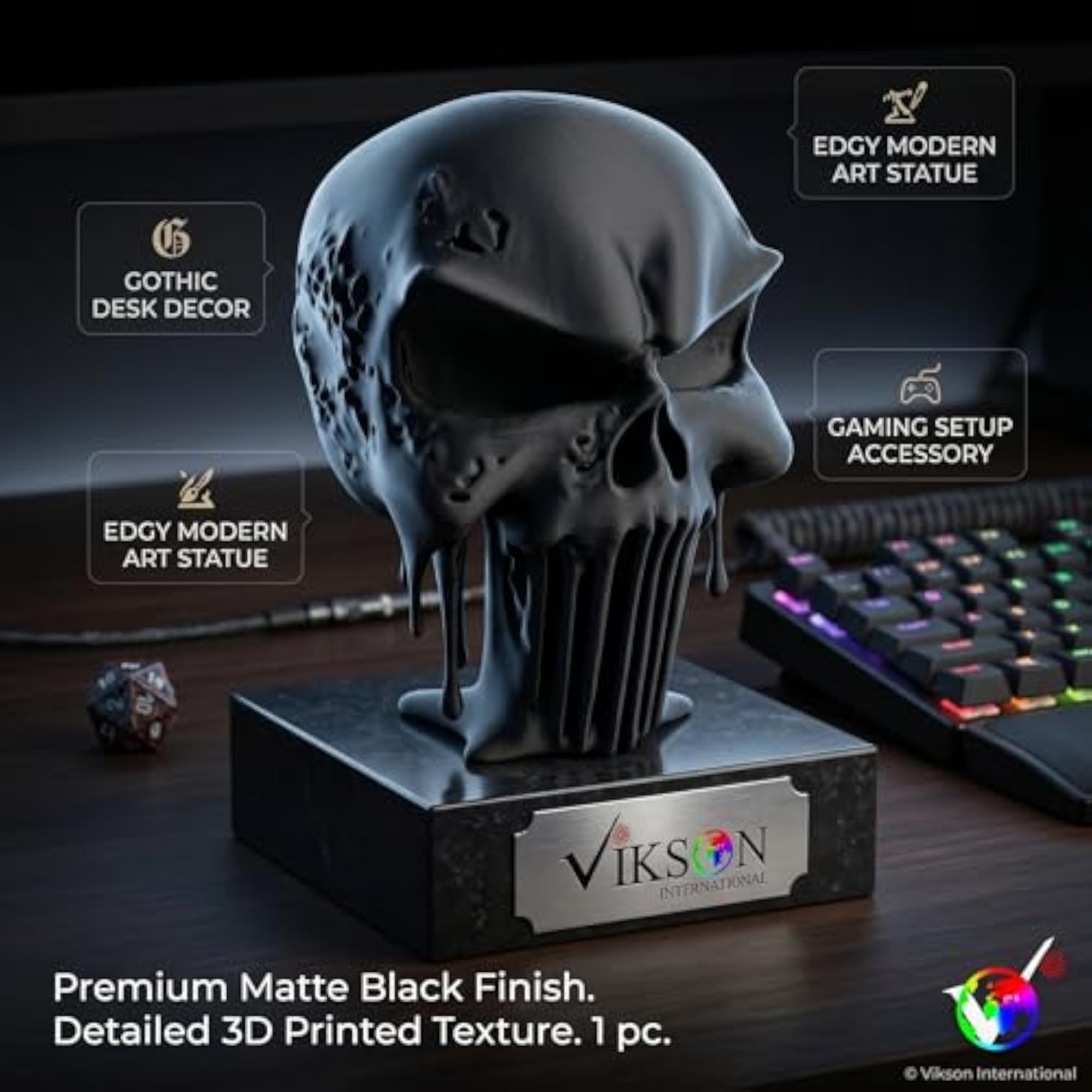 Gothic Melting Skull Display Figure, Edgy Modern Art Statue