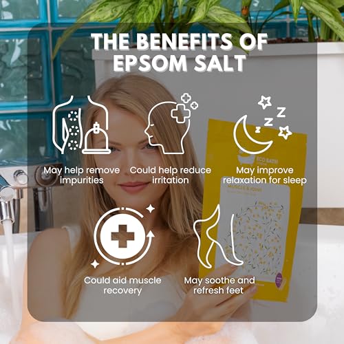 Image of Eco Bath London Muscle & Joint Epsom Salt Bath Soak - Pouch 2.2 LB (1kg) | Made in UK | Magnesium Bath Salts with Lemongrass, Peppermint, Eucalyptus and Black Pepper Oils | Bath Salt for Recovery