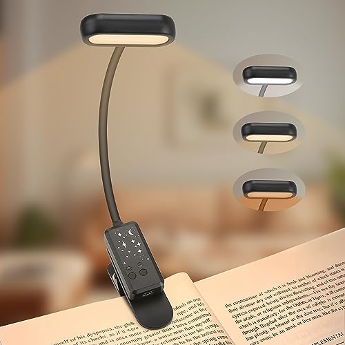 GALYJICHE Luz de libro para leer en la cama, luz de lectura LED recargable, luz de lectura pequeña y ligera con clip, 3 colores y 5 brillo, luz de lectura para entusiastas de la lectura (paquete de 1)