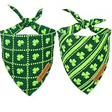 Realeaf St. Patrick's Day Dog Bandanas 2 Pack, Reversible Green Shamrock Pet Scarf for Boy and Girl,