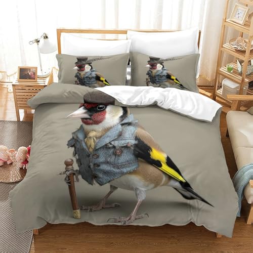Parure de lit oiseau vintage microfibre résistante avec fermeture éclair