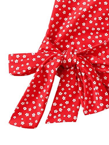 Sweatyrocks Women's Two Pieces Swimsuit Floral Print Tie Side Top High Waisted Bikini Set Red S #TOP3